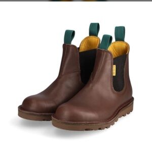 Jim Green Brown Leather Chelsea Boots with Green Pull Tabs